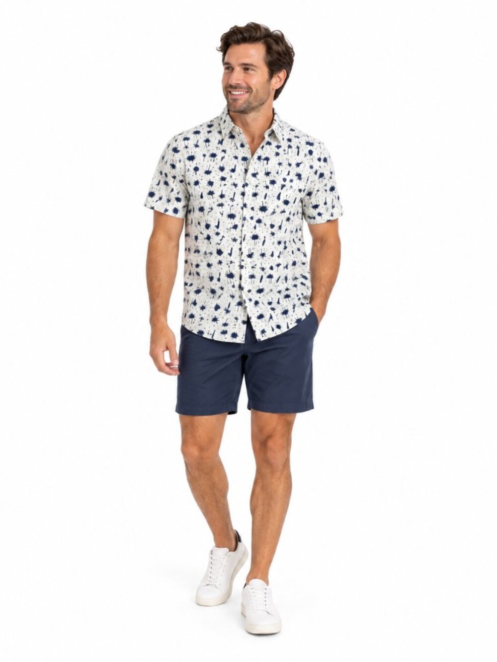 WESC Mens L Navy White Novelty Print Button Up Shirt Cotton NWT Tropical